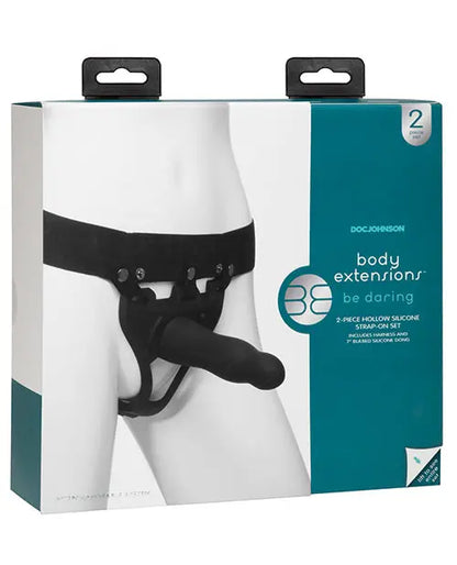 Body Extensions Be Daring 2 Piece Strap On Set - Black Doc Johnson