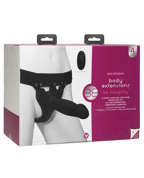 Body Extensions Be Naughty Vibrating 4 Piece Strap On Set - Black Doc Johnson