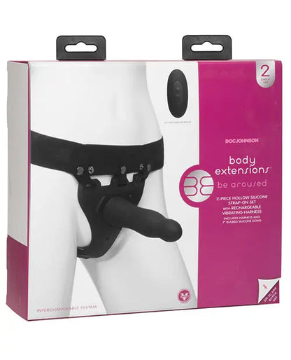Body Extensions Be Aroused Vibrating 2 Piece Strap On Set - Black Doc Johnson