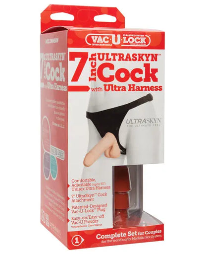 Ultra Harness 2 w/7" Ultraskyn Cock - White Doc Johnson