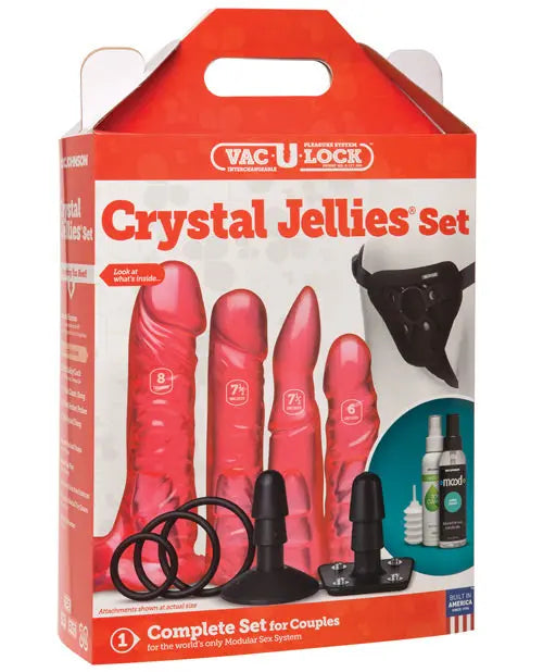Vac-U-Lock Realistic Dildo | Crystal Jellies Strap On Dildo Set | Pink Dildo Doc Johnson
