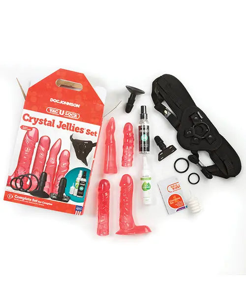 Vac-U-Lock Realistic Dildo | Crystal Jellies Strap On Dildo Set | Pink Dildo Doc Johnson