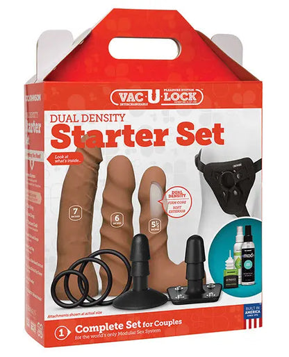 Vac-U-Lock Realistic Dildo | Dual Density Strap On Dildo Starter Set | Caramel Big Dildos Doc Johnson