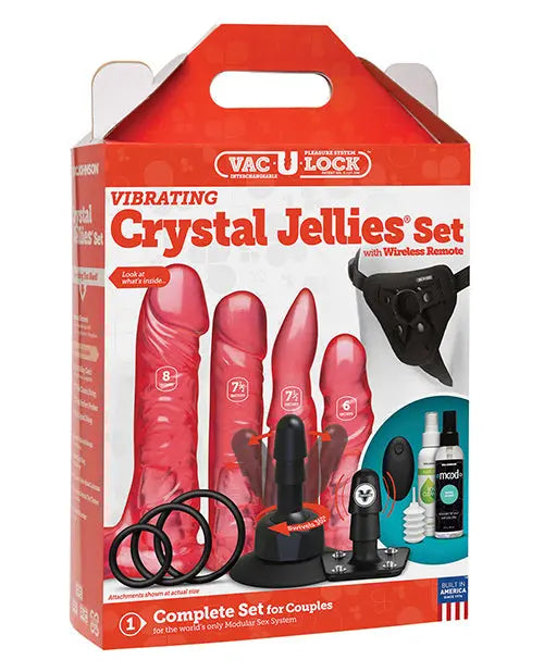 Vac-U-Lock Vibrating Dildo | Crystal Jellies Strap On Dildo Set | Wireless Remote Pink Dildo Doc Johnson