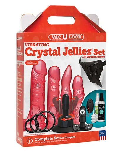 Vac-U-Lock Vibrating Dildo | Crystal Jellies Strap On Dildo Set | Wireless Remote Pink Dildo Doc Johnson