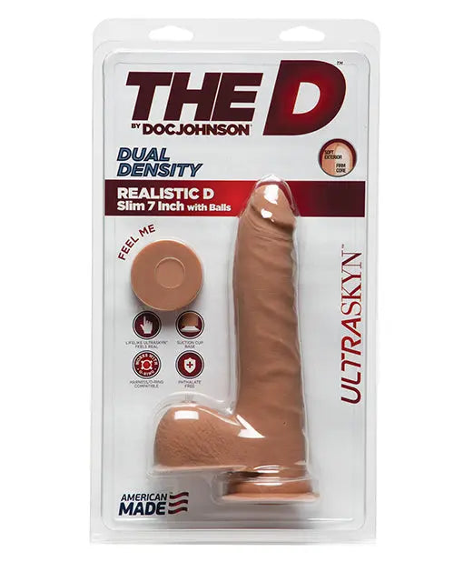 Doc Johnson Realistic Dildo | 7" Big Dildo | Slim Large Dildo with Balls | Caramel Basic Dildo Doc Johnson