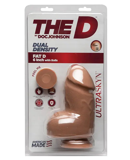 D 6" Big Dildo | Dual Density Fat Realistic Dildo with Balls | Caramel Suction Cup Dildo Doc Johnson