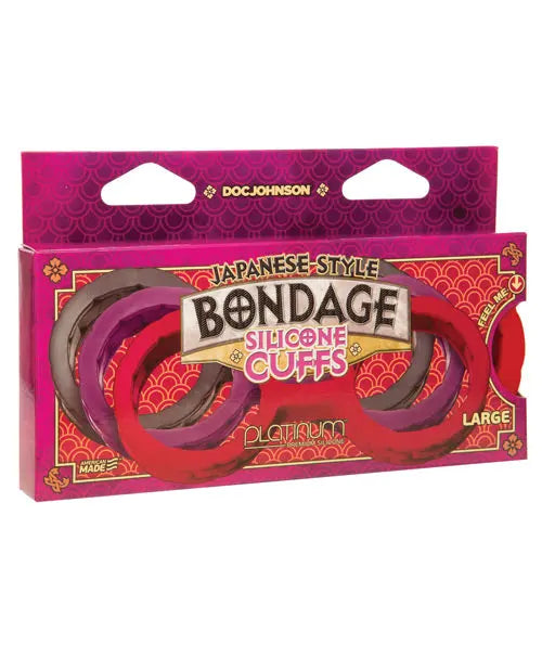 Japanese Bondage Silicone Cuffs Large - Red Doc Johnson