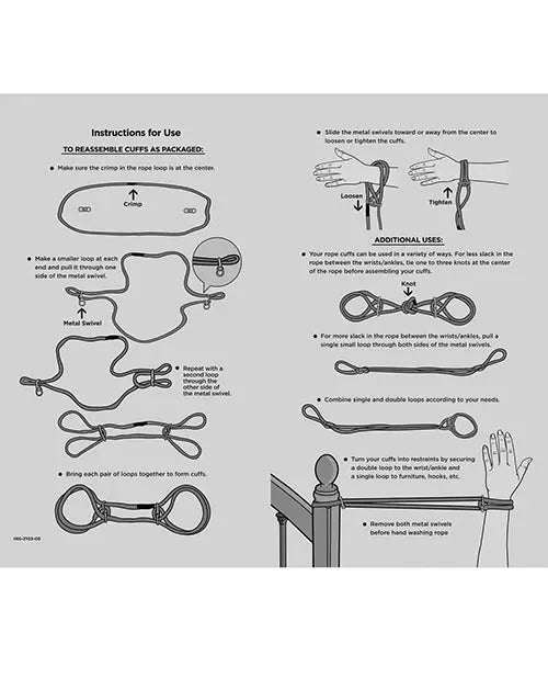 Merci Hogtie - Bind & Tie Wrist or Ankle Cuffs -  6 mm Hemp -Black Doc Johnson