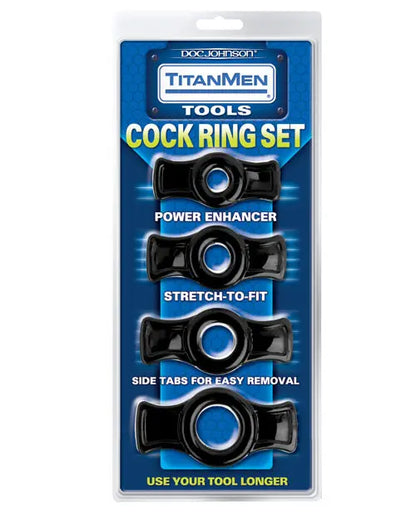 Titanmen Tools Cock Ring Set - Black Doc Johnson