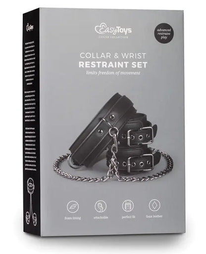 Easy Toys Faux Leather Collar w/Handcuffs - Black One-dc