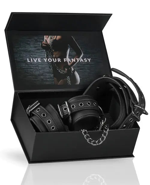 Easy Toys Faux Leather Collar w/Handcuffs - Black One-dc