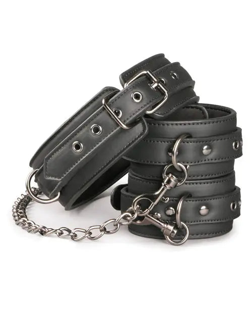 Easy Toys Faux Leather Collar w/Handcuffs - Black One-dc