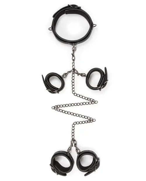 Easy Toys Fetish Set w/Collar, Ankle & Wrist Cuffs - Black One-dc