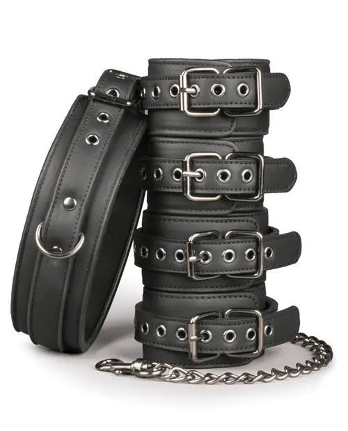 Easy Toys Fetish Set w/Collar, Ankle & Wrist Cuffs - Black One-dc
