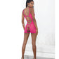 Neon Honeycomb Chemise w/Strappy Back & G-String Neon Pink SM