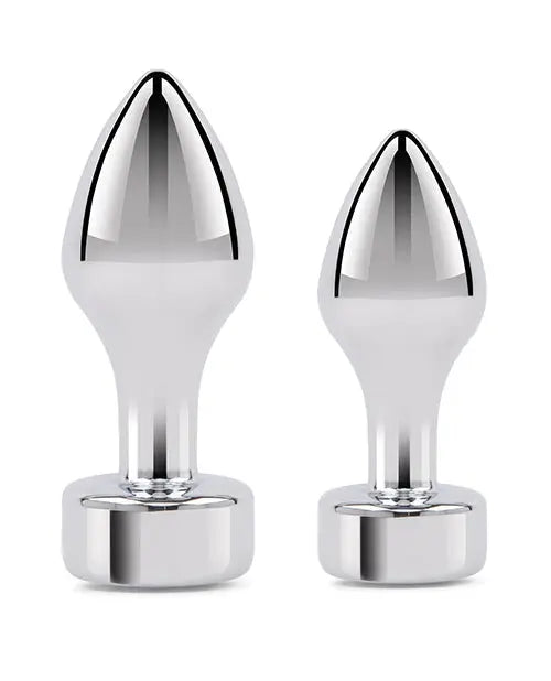 Gemsations 2 pc 3.25" & 3.7" Tapered Bling Bling Metal Butt Plug Training Set - Silver Electric Eel INC