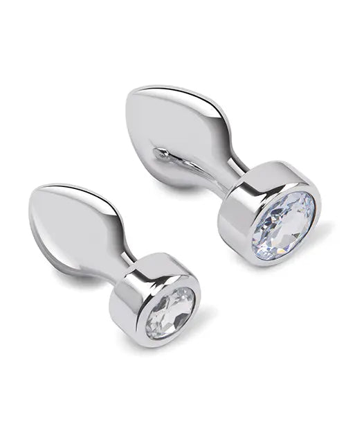Gemsations 2 pc 3.25" & 3.7" Tapered Bling Bling Metal Butt Plug Training Set - Silver Electric Eel INC