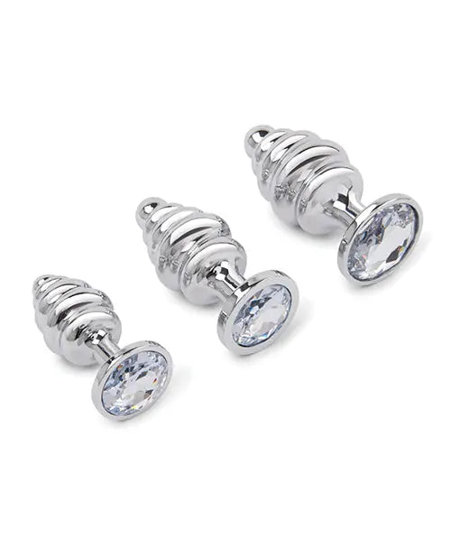 Gemsations 3 pc 2.95" & 3.25" & 3.7" Ripple Bling Bling Metal Butt Plug Training Set - Silver Electric Eel INC