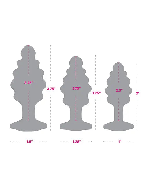 Gemsations 3 pc 2.95" & 3.25" & 3.7" Ripple Bling Bling Metal Butt Plug Training Set - Silver Electric Eel INC