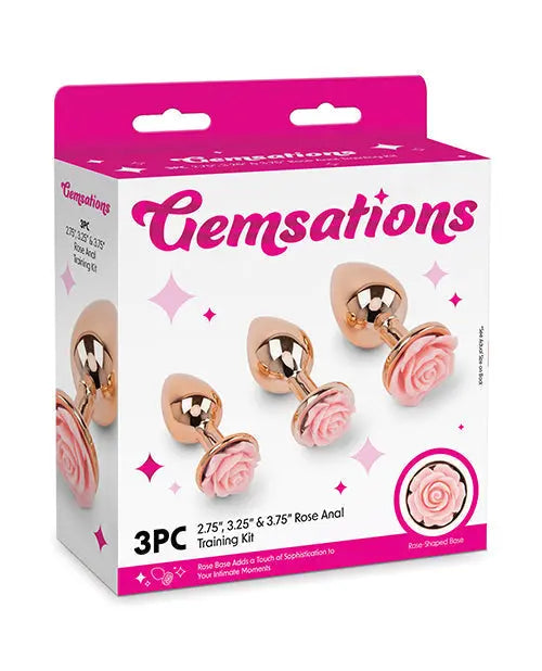 Gemsations 3 pc 2.75" & 3.15" & 3.7" Rose Metal Butt Plug Training Set - Rose Gold Electric Eel INC