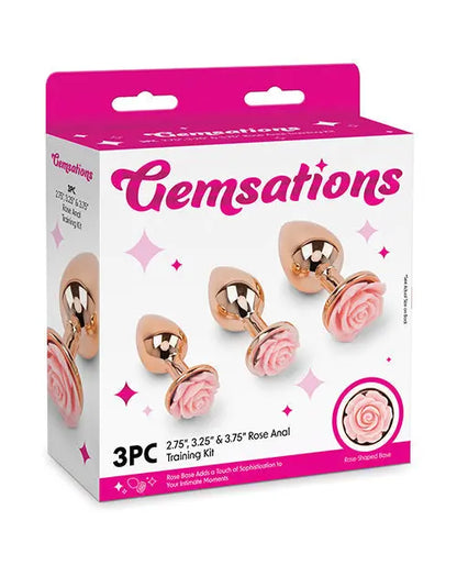 Gemsations 3 pc 2.75" & 3.15" & 3.7" Rose Metal Butt Plug Training Set - Rose Gold Electric Eel INC