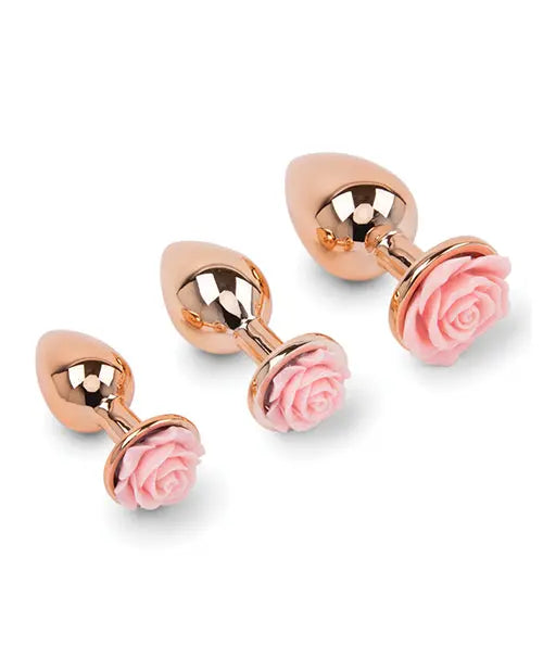 Gemsations 3 pc 2.75" & 3.15" & 3.7" Rose Metal Butt Plug Training Set - Rose Gold Electric Eel INC