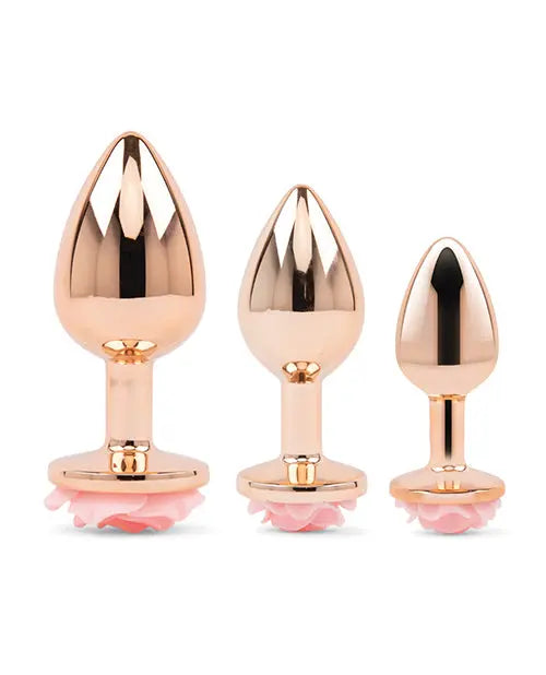 Gemsations 3 pc 2.75" & 3.15" & 3.7" Rose Metal Butt Plug Training Set - Rose Gold Electric Eel INC