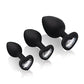 Gemsations 3 pc 2.75" & 3.15" & 3.7" Silicone Bling Bling Heart Butt Plug Training Set - Black Electric Eel INC