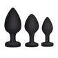 Gemsations 3 pc 2.75" & 3.15" & 3.7" Silicone Bling Bling Heart Butt Plug Training Set - Black Electric Eel INC