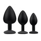Gemsations 3 pc 2.75" & 3.15" & 3.7" Silicone Bling Bling Butt Plug Training Set - Black Electric Eel INC