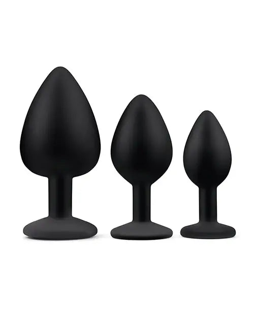 Gemsations 3 pc 2.75" & 3.15" & 3.7" Silicone Bling Bling Butt Plug Training Set - Black Electric Eel INC