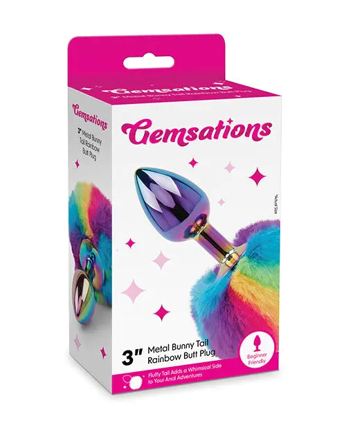 Gemsations 2.95" Metal Bunny Tail Rainbow Butt Plug - Rainbow Electric Eel INC