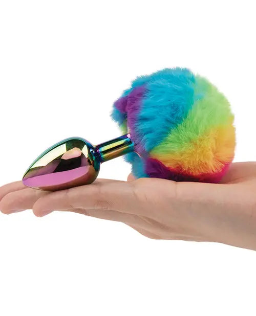 Gemsations 2.95" Metal Bunny Tail Rainbow Butt Plug - Rainbow Electric Eel INC