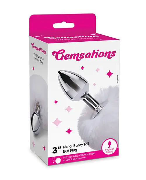 Gemsations 2.95" Metal Bunny Tail Butt Plug - Silver Electric Eel INC