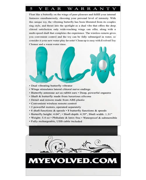 Evolved Teal Rabbit Vibrator | Butterfly Effect G Spot Vibrator | Rechargeable Dual Stim Clit Vibrator | Best Vibrator for Women Evolved Novelties INC