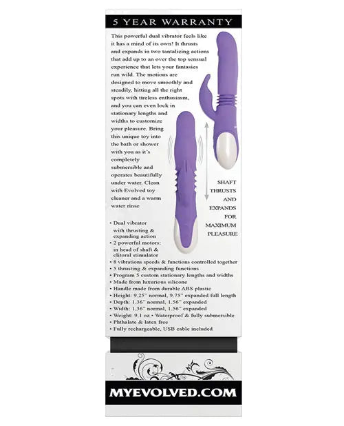 Evolved Thick Thrusting Vibrator | Bunny Dual Stim Waterproof Rechargeable Purple | Best Vibrator for Women Evolved Novelties INC