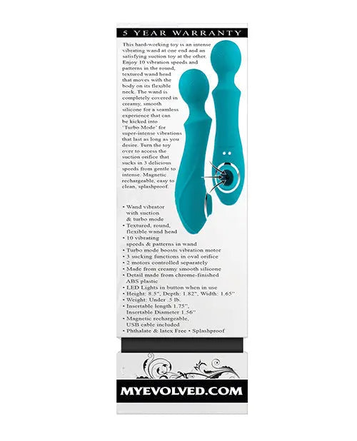 Evolved Sucker Clit Vibrator | Wanderful Wand Vibrator | Best Vibrator for Women | Teal Clit Sucking Vibrator Evolved Novelties INC