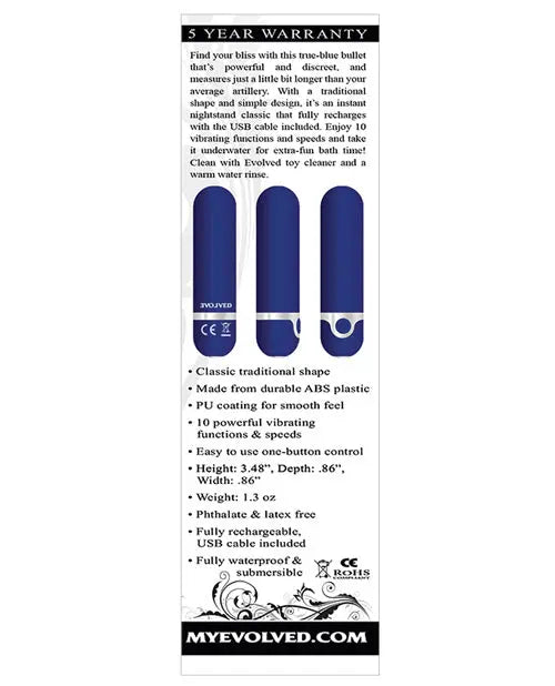 Evolved Bullet Vibrator | My Blue Heaven Small Vibrator | Rechargeable 10x Vibrator | Best Vibrator for Women Evolved Novelties INC