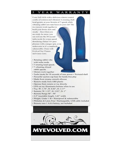 Evolved Remote Control Vibrator | Rotating Rabbit Vibrator | Blue G Spot Vibrator | 7-Speed Clit Vibrator Evolved Novelties INC