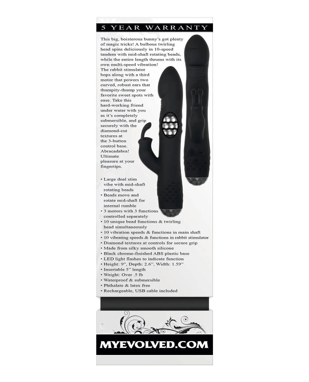 Evolved Rabbit Vibrator | Bodacious Bunny G Spot Vibrator | Rotating Black Clit Vibrator | Best Vibrator for Women Evolved Novelties INC