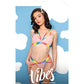 Vibes Make it Rain Caged Bralette & Panty w/Booty Rainbow L/XL