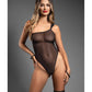 Domina One-Shoulder Sheer Mesh Teddy w/Rope Cuffs - Black L/XL Fantasy Lingerie