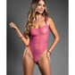 Domina One-Shoulder Sheer Mesh Teddy w/Rope Cuffs - Pink M/L Fantasy Lingerie