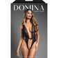 Domina Plunge Front Sheer Mesh & Vegan Leather Teddy w/Lock & Key - Black L/XL Fantasy Lingerie