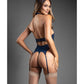 Domina Sheer Mesh Gartered Bustier w/Detachable Choker & G-String 2 pc Set - Navy L/XL Fantasy Lingerie