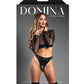 Domina Sheer Mesh & Vegan Leather 2 pc Set w/Crotchless Thong & Gold Restraint Clasps - Black L/XL Fantasy Lingerie