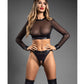 Domina Sheer Mesh & Vegan Leather 2 pc Set w/Crotchless Thong & Gold Restraint Clasps - Black L/XL Fantasy Lingerie