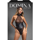 Domina Sheer Mesh Halter Teddy w/Wet Look Cinch Waist & Zipper Crotch - Black L/XL Fantasy Lingerie