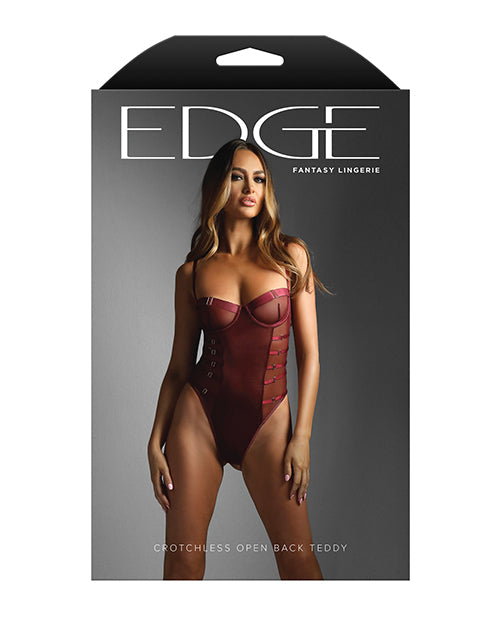 Edge Crotchless Underwire Mesh Teddy w/ Strappy Open Back - Burgundy M/L Fantasy Lingerie